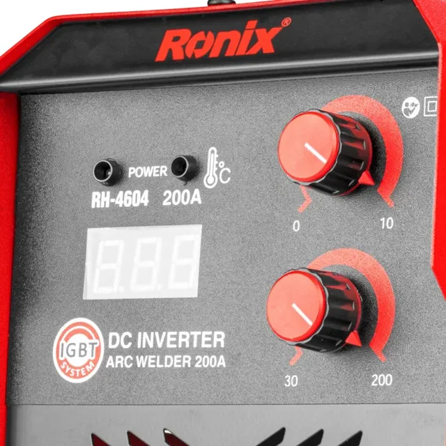 نمای نزدیک تنظیمات اینورتر جوشکاری 200 آمپر توربو فن پلاس رونیکس مدل RH-4604